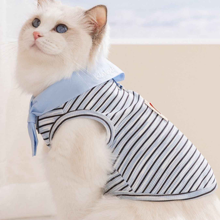 Pet Striped Tie-Front Top - Cute Small Pet Summer Shirt