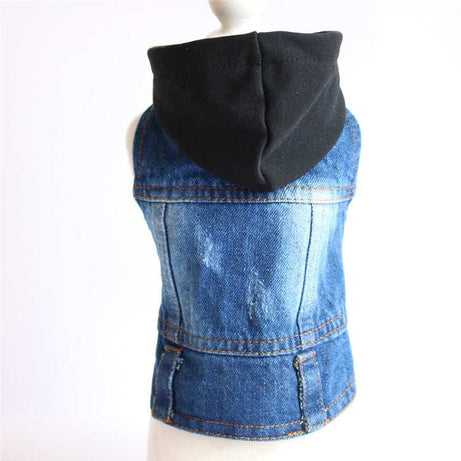 Sleeveless Knitted Hooded Denim Jacket Pet Clothes
