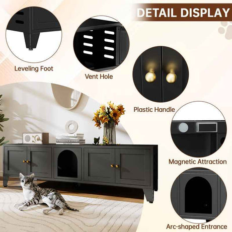 Cat Litter Box Enclosure - 58 Inch Hidden TV Stand Cabinet for 2 Cats