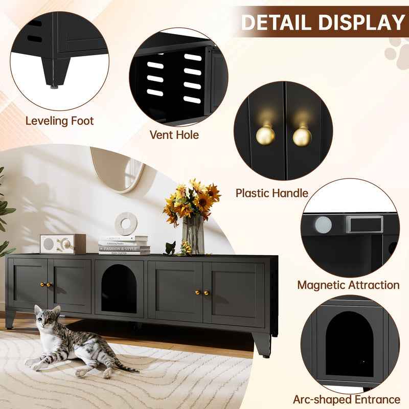 Cat Litter Box Enclosure - 58 Inch Hidden TV Stand Cabinet for 2 Cats