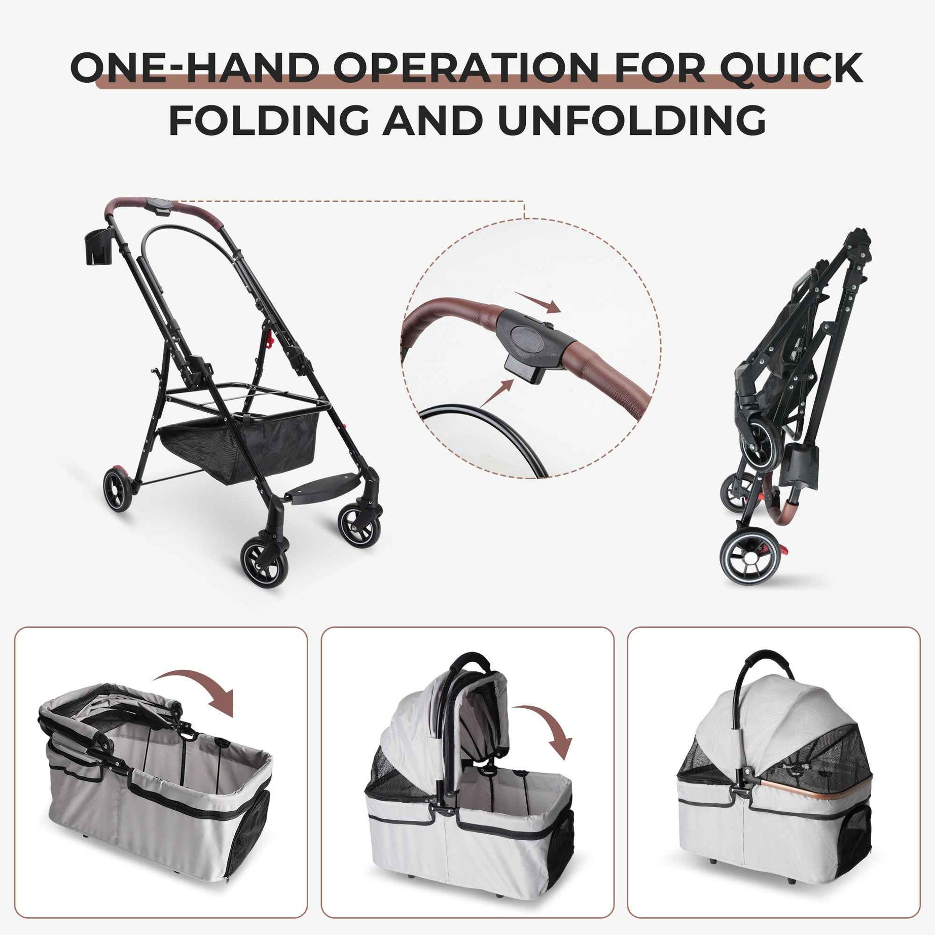 Foldable One-Hand Pet Stroller - Small Dogs & Cats