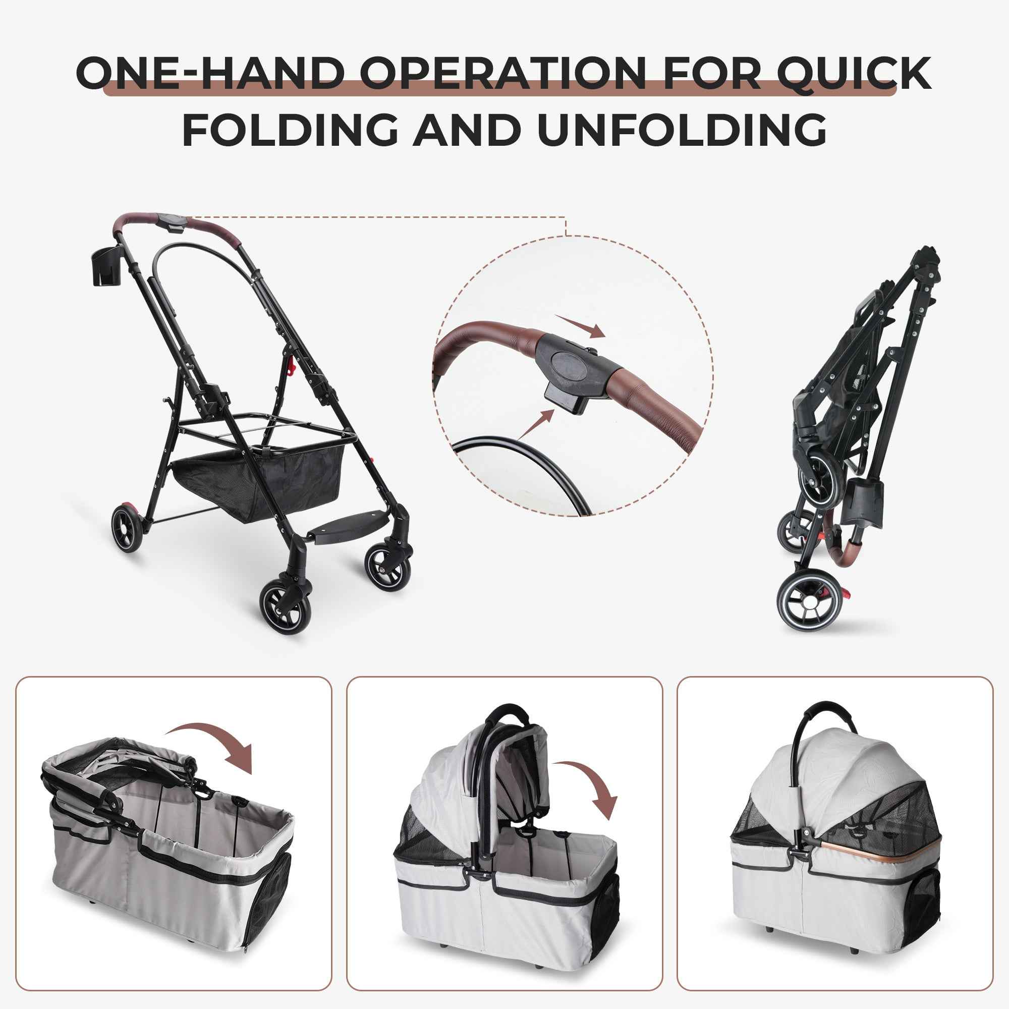 Foldable One-Hand Pet Stroller - Small Dogs & Cats