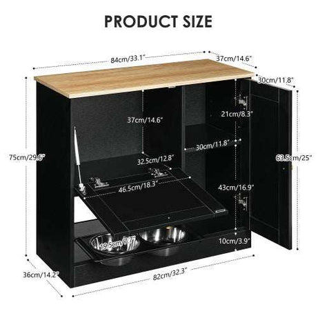 Elevated Dog Bowl Stand - 2 Bowls with Storage Cabinet