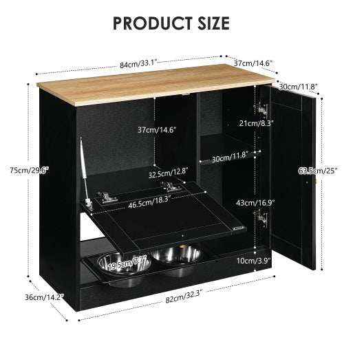 Elevated Dog Bowl Stand - 2 Bowls with Storage Cabinet