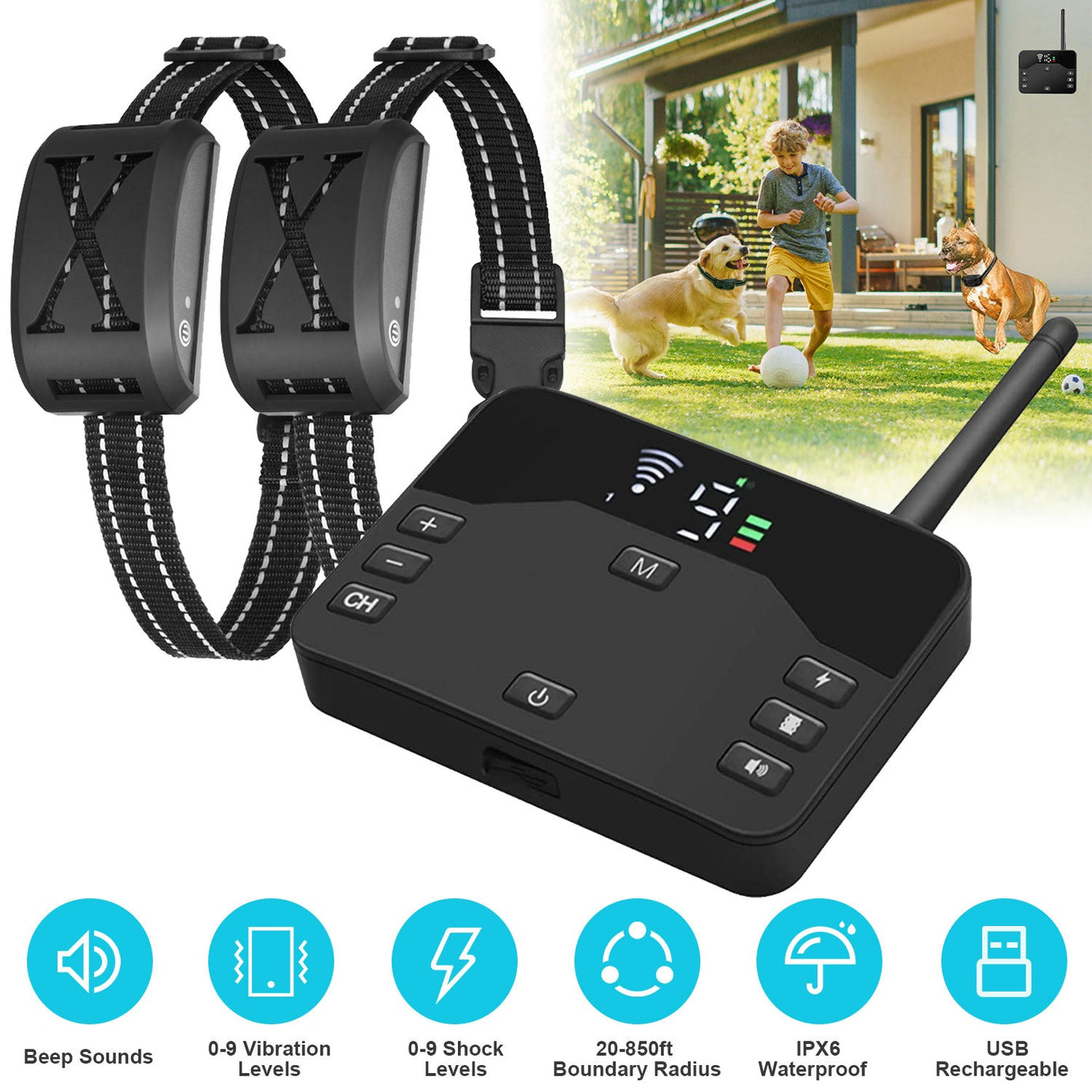 Dog Wireless Fence 2-in-1 - Training Collar System 2 Receivers