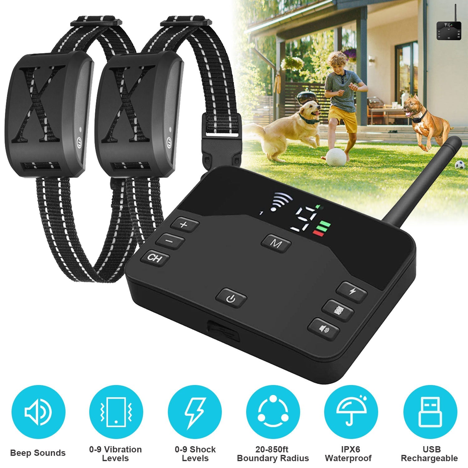 Dog Wireless Fence 2-in-1 - Training Collar System 2 Receivers