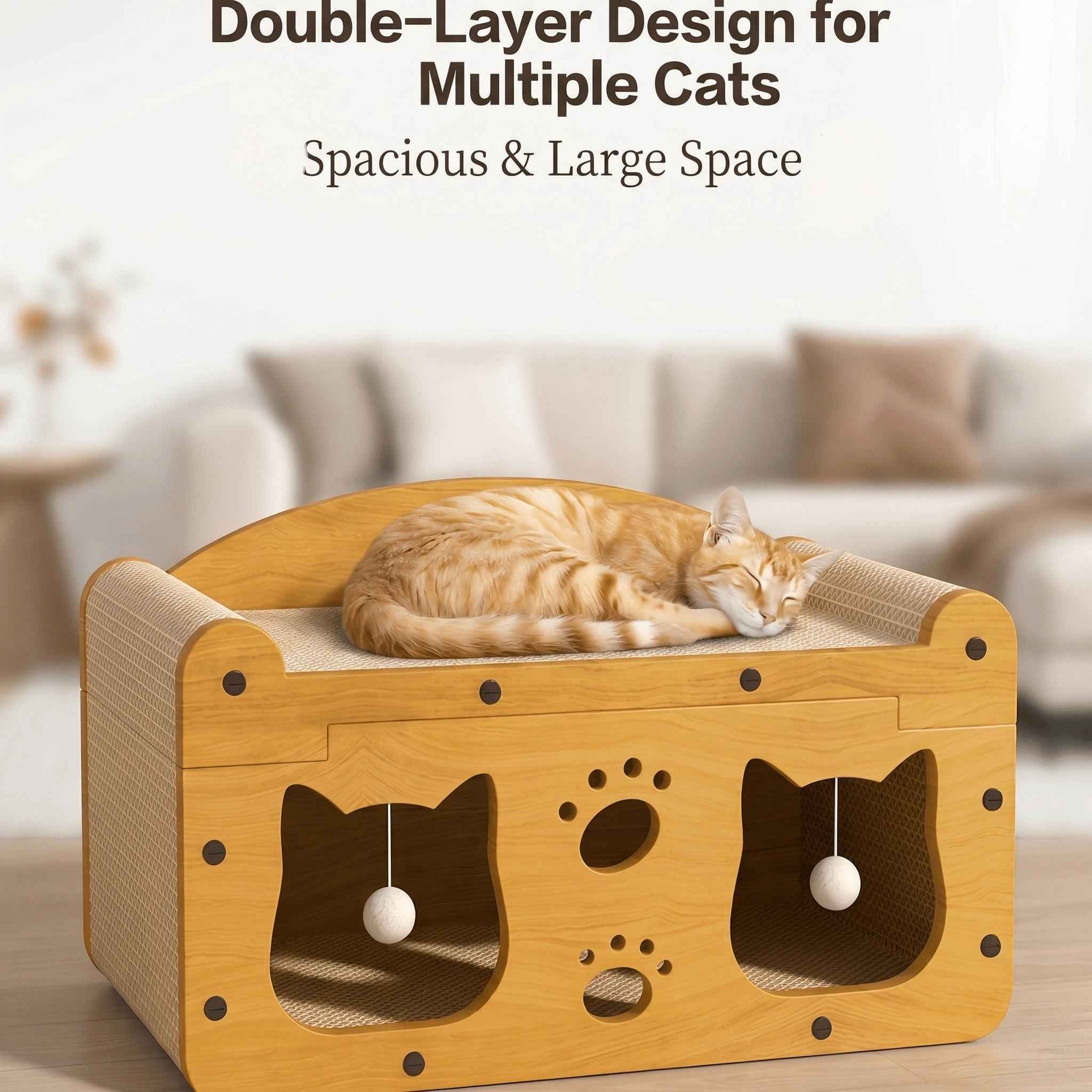 Multi-Styles Double-Layer Cat Scratcher House - 2-Tier Large Villa