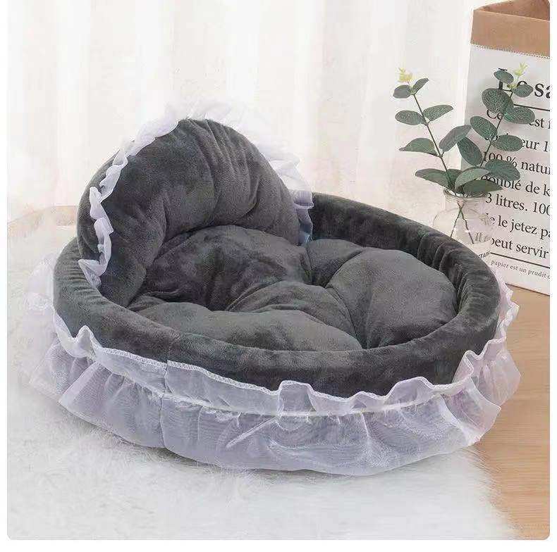 Dream Princess Lace Trim Pet Bed with Bolster Backrest
