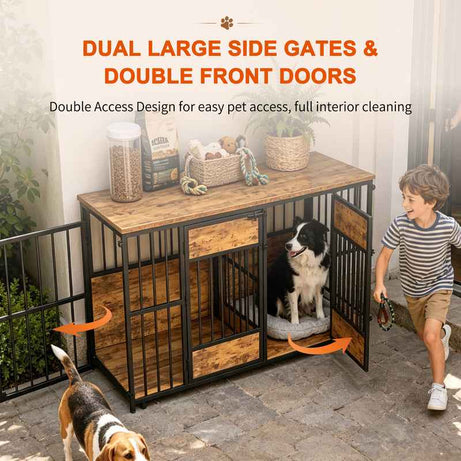Dog Crate Furniture - Double Compartment Kennel with Storage Top 47 Inch