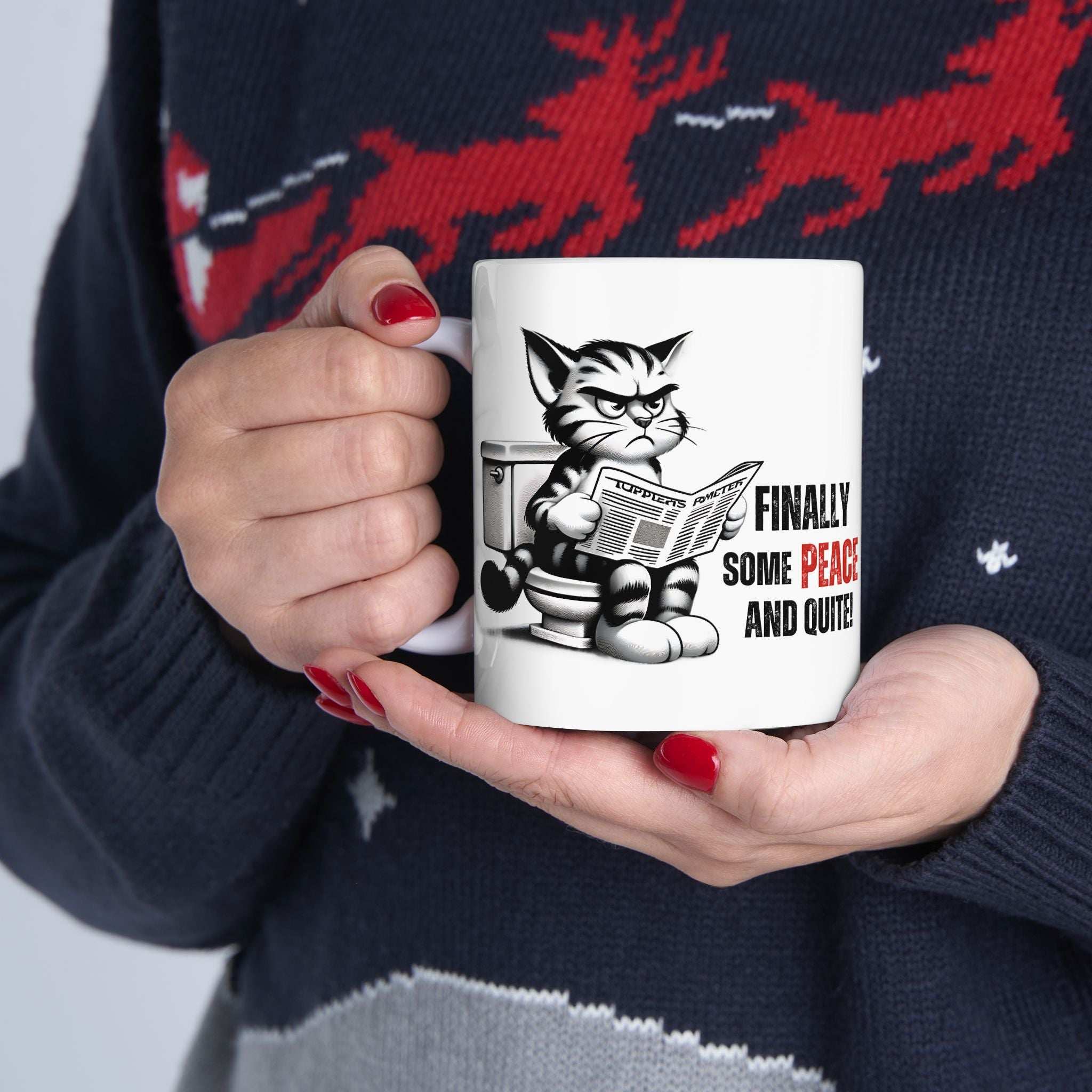 Funny Cat Ceramic Mug – "Finally Some Peace and Quiet!" – Perfect Gift for Cat Lovers