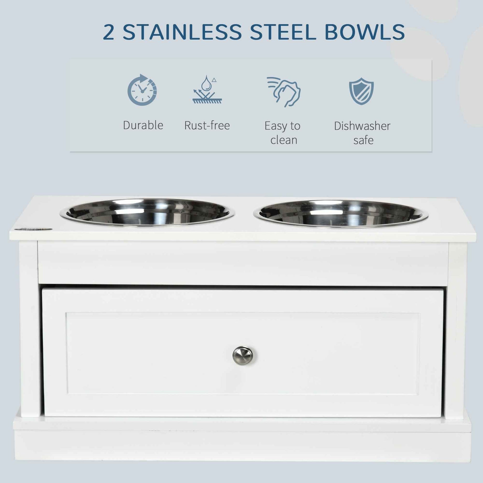 Elevated Dog Feeding Station with 11L Storage Drawer & Raised Bowls (White)