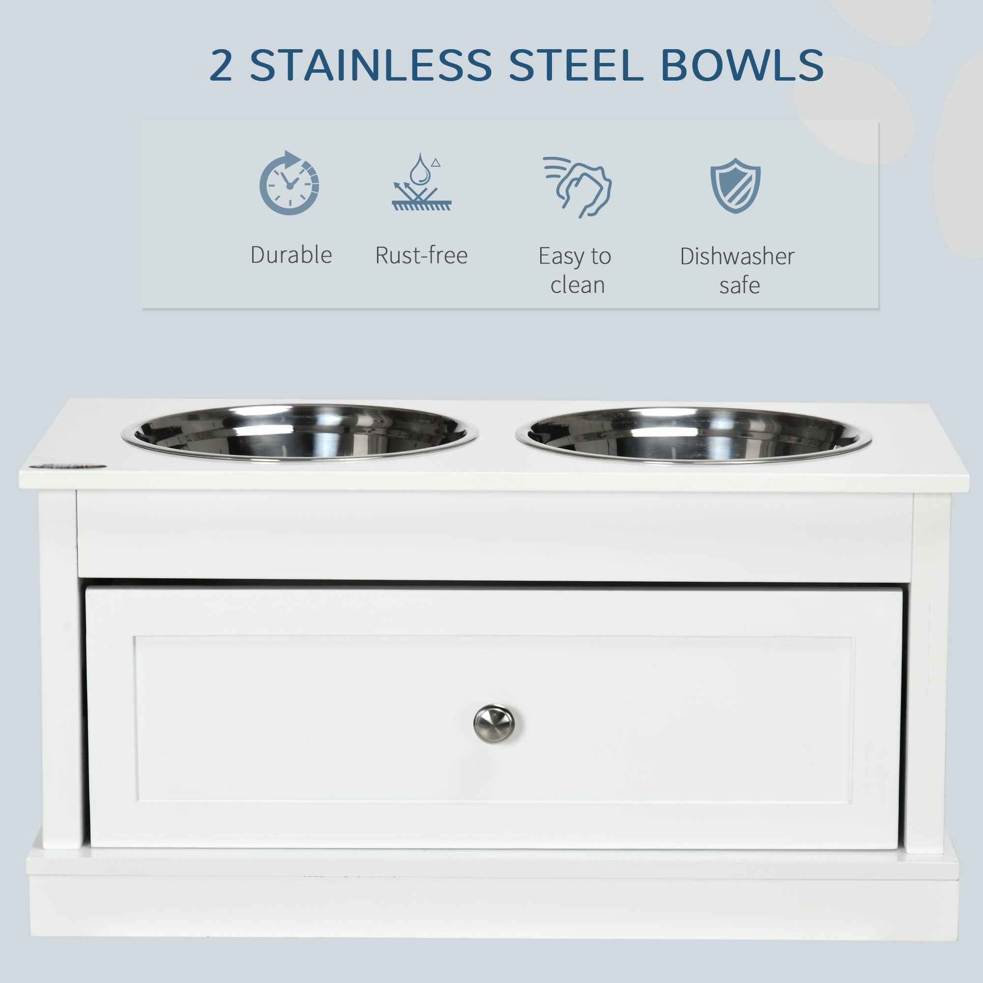 Elevated Dog Feeding Station with 11L Storage Drawer & Raised Bowls (White)