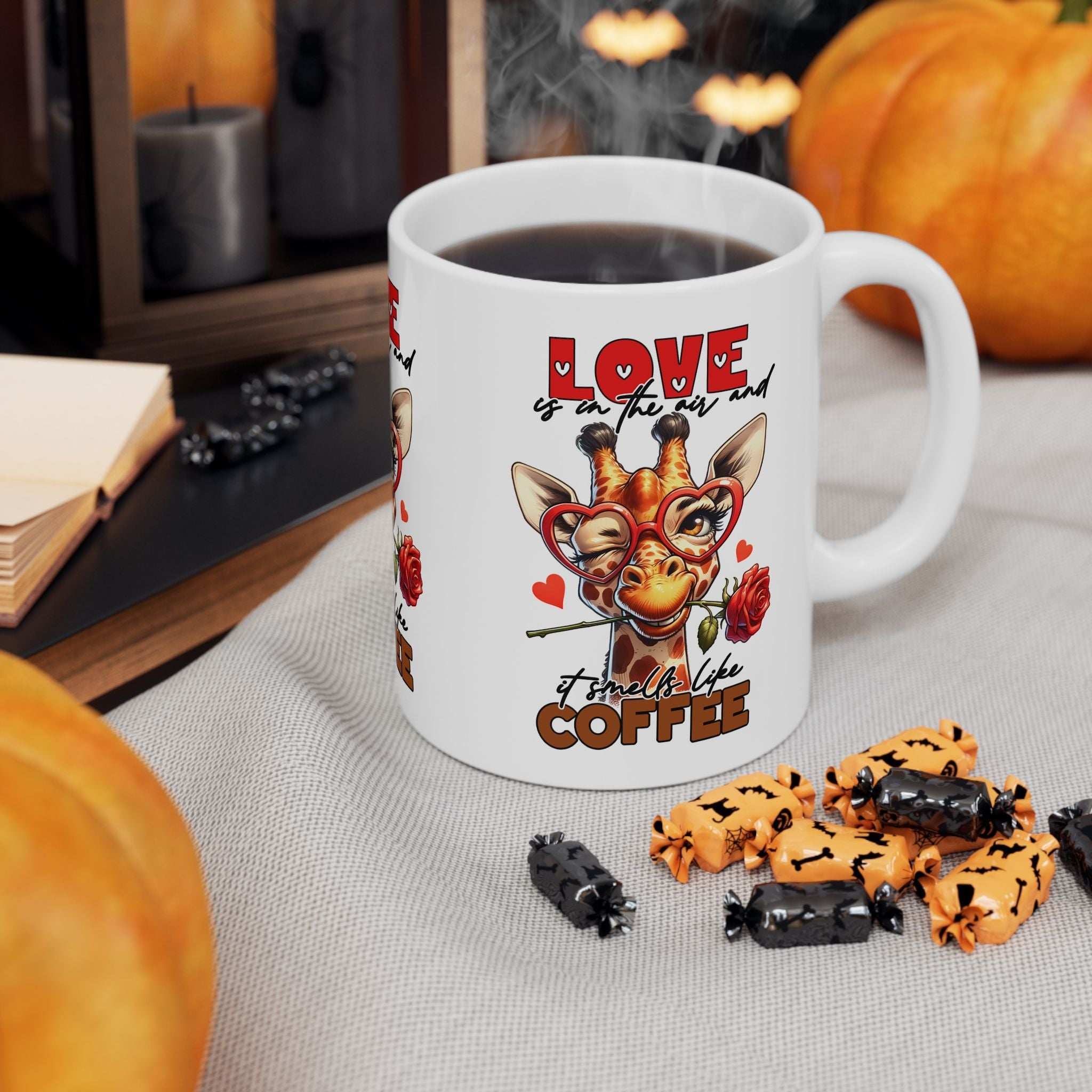 Love & Coffee Ceramic Mug - Cute Giraffe Design, 11oz/15oz