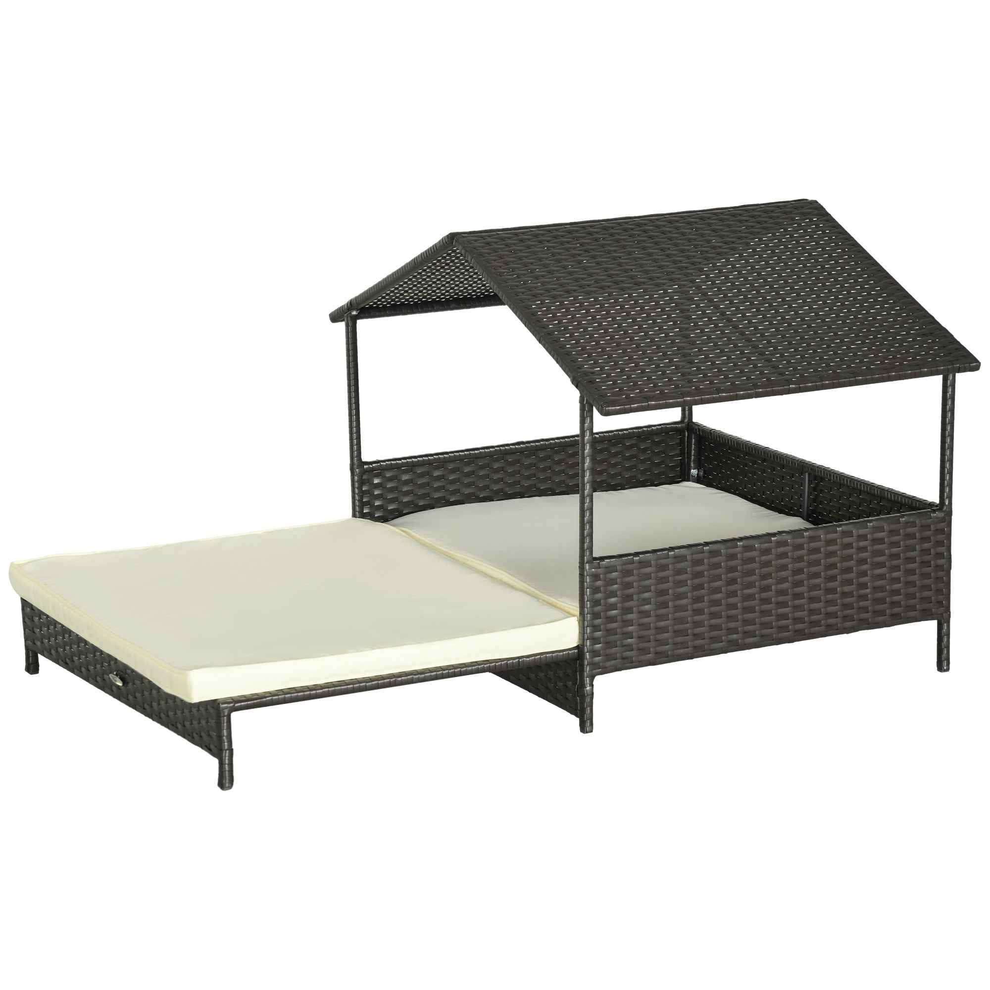 Dog Bed Outdoor Wicker - Waterproof Roof Extendable