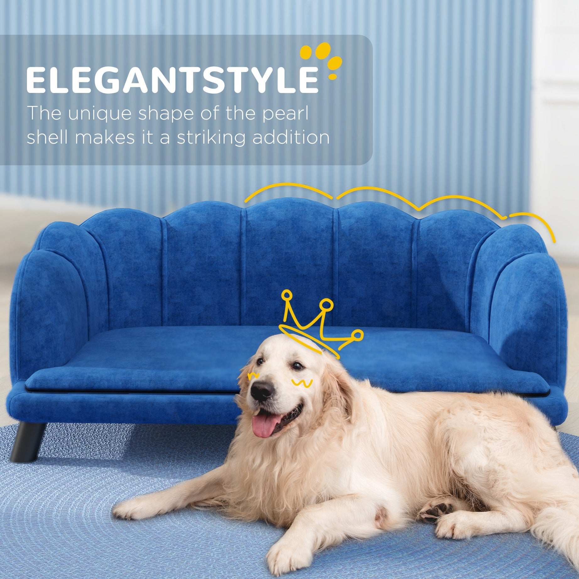 Dog Sofa Pearl Design - Velvet Cushion Birch Wood Legs