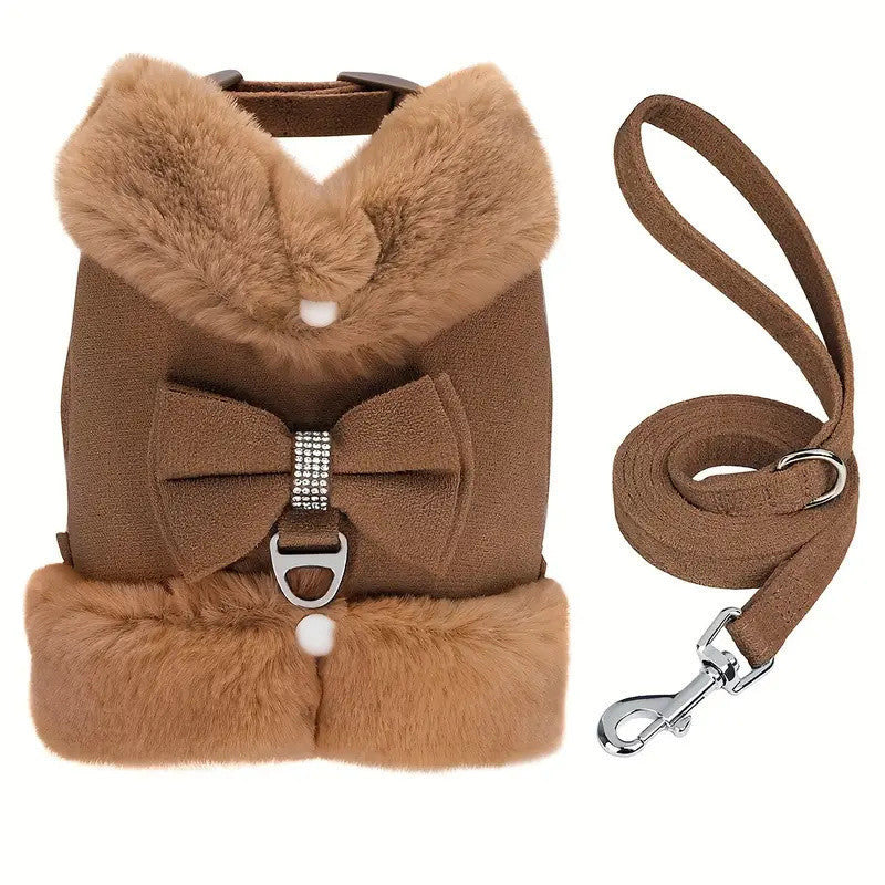 Bow Tie Puppy Harness - Warm Padded Dog Leash Set