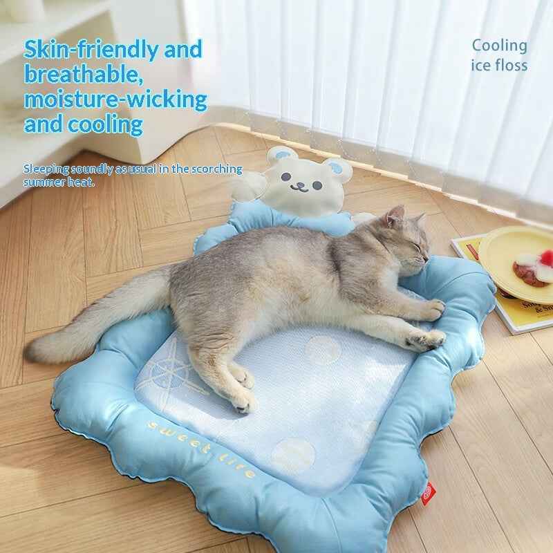 Cat Cooling Mat Ice Silk - Bear Print Summer Sleep Pad