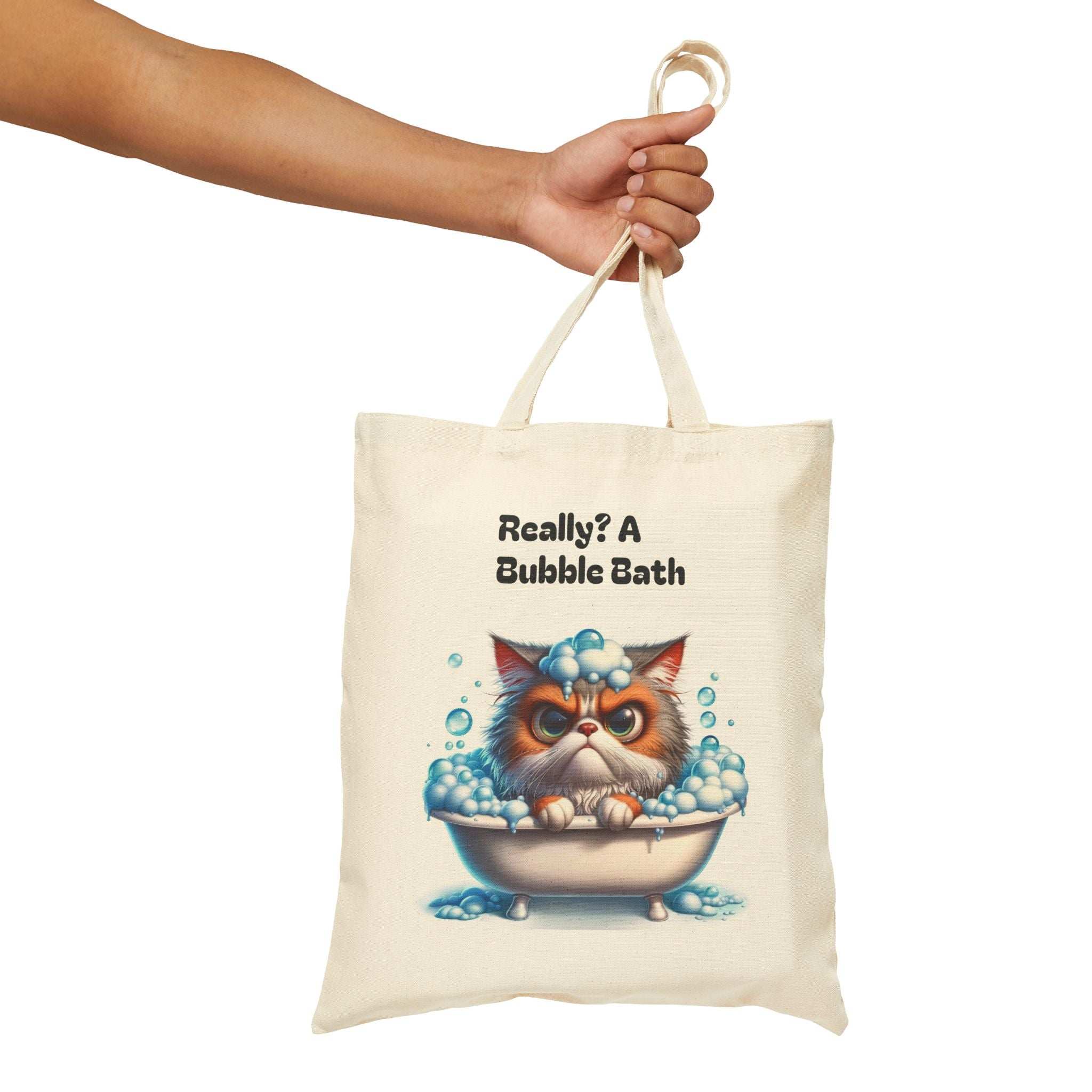 Funny Cat Bubble Bath - Cotton Canvas Tote Bag