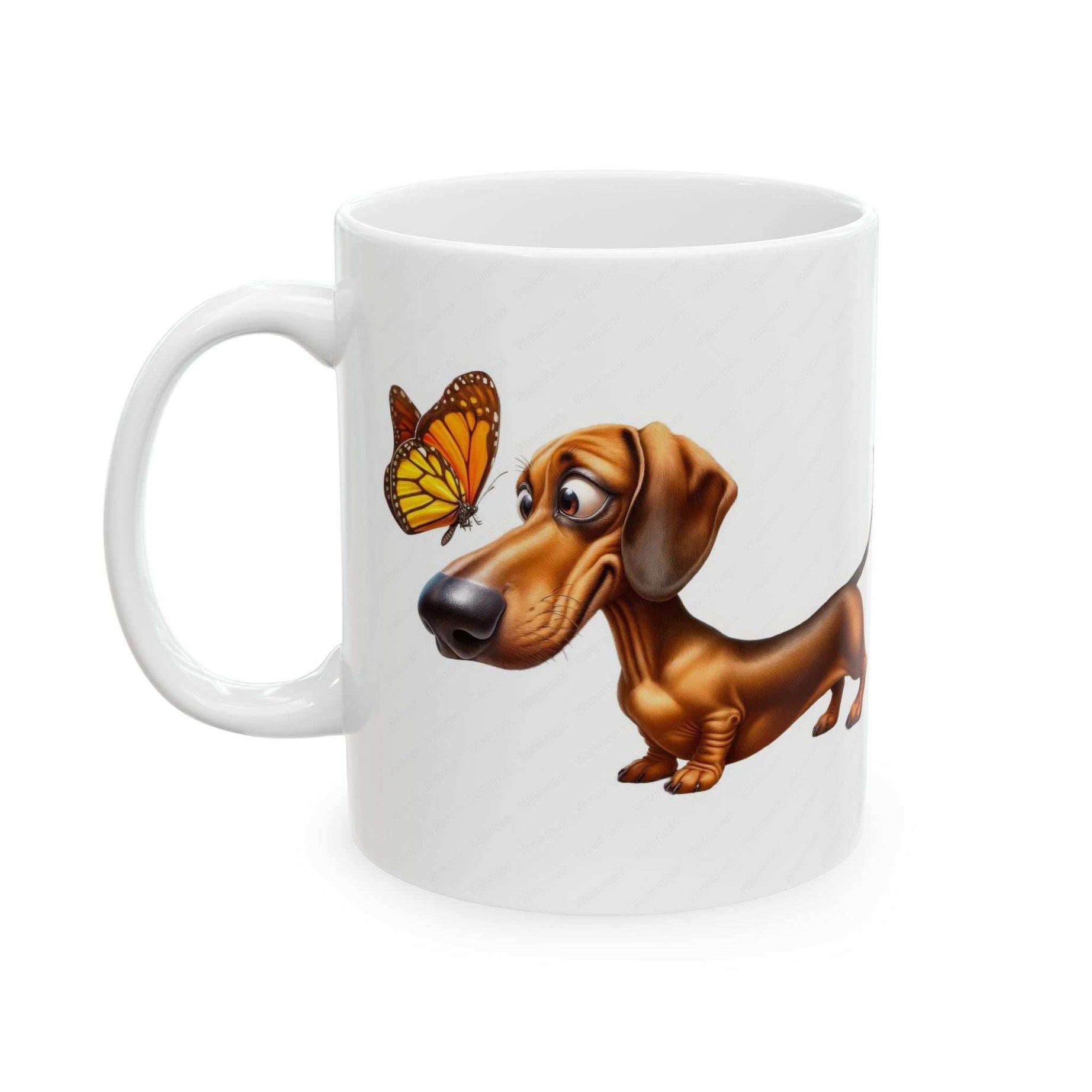 Cute Dachshund and Butterfly Ceramic Mug - Fun 11oz & 15oz Coffee Cup for Animal Lovers