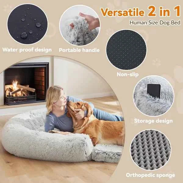 Large Foldable Dog Bed - Plush Orthopedic Human Sized