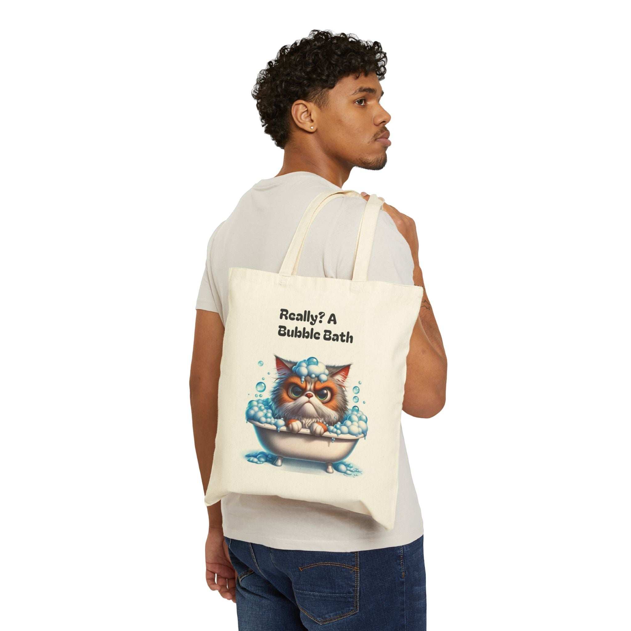 Funny Cat Bubble Bath - Cotton Canvas Tote Bag