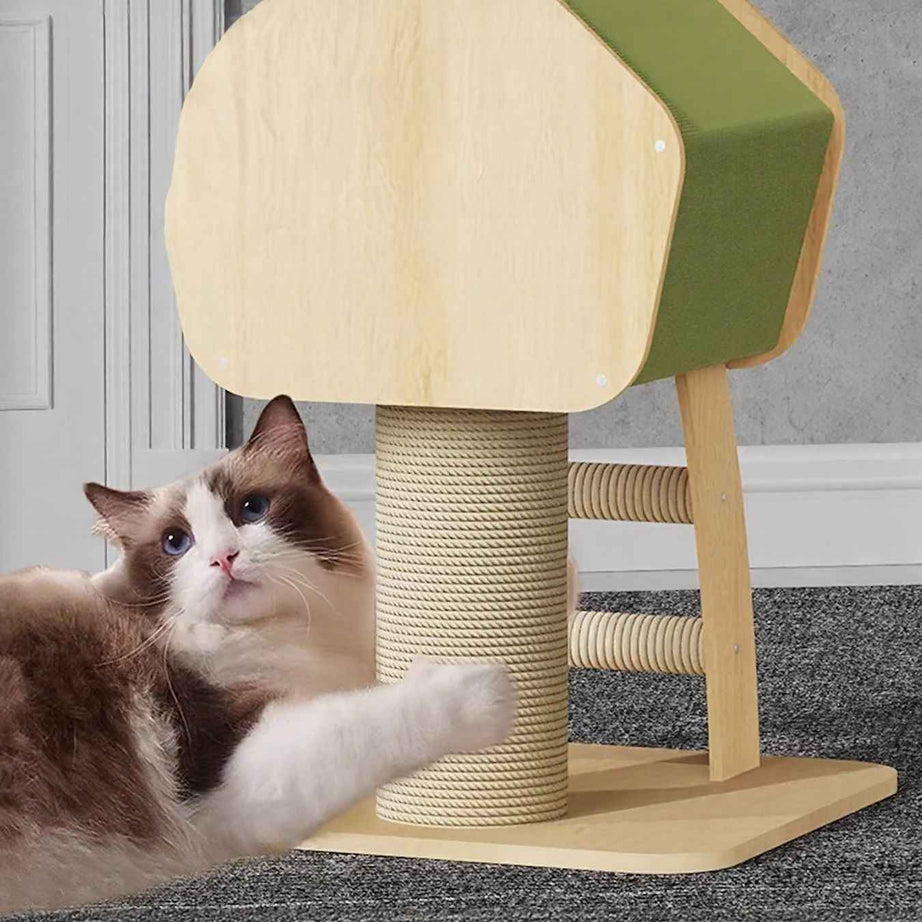 Cat Condo Wooden Tower - Modern Sisal Scratching Post 3 Styles