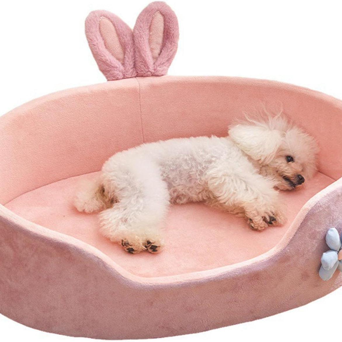 Pink Princess Pet Bed - Rabbit Ear Calming Cushion