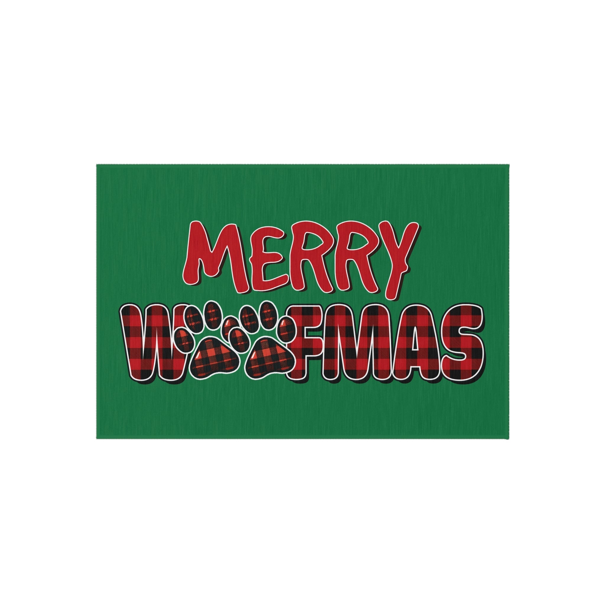 Merry Woofmas Rug - Holiday Doormat with Paw Prints