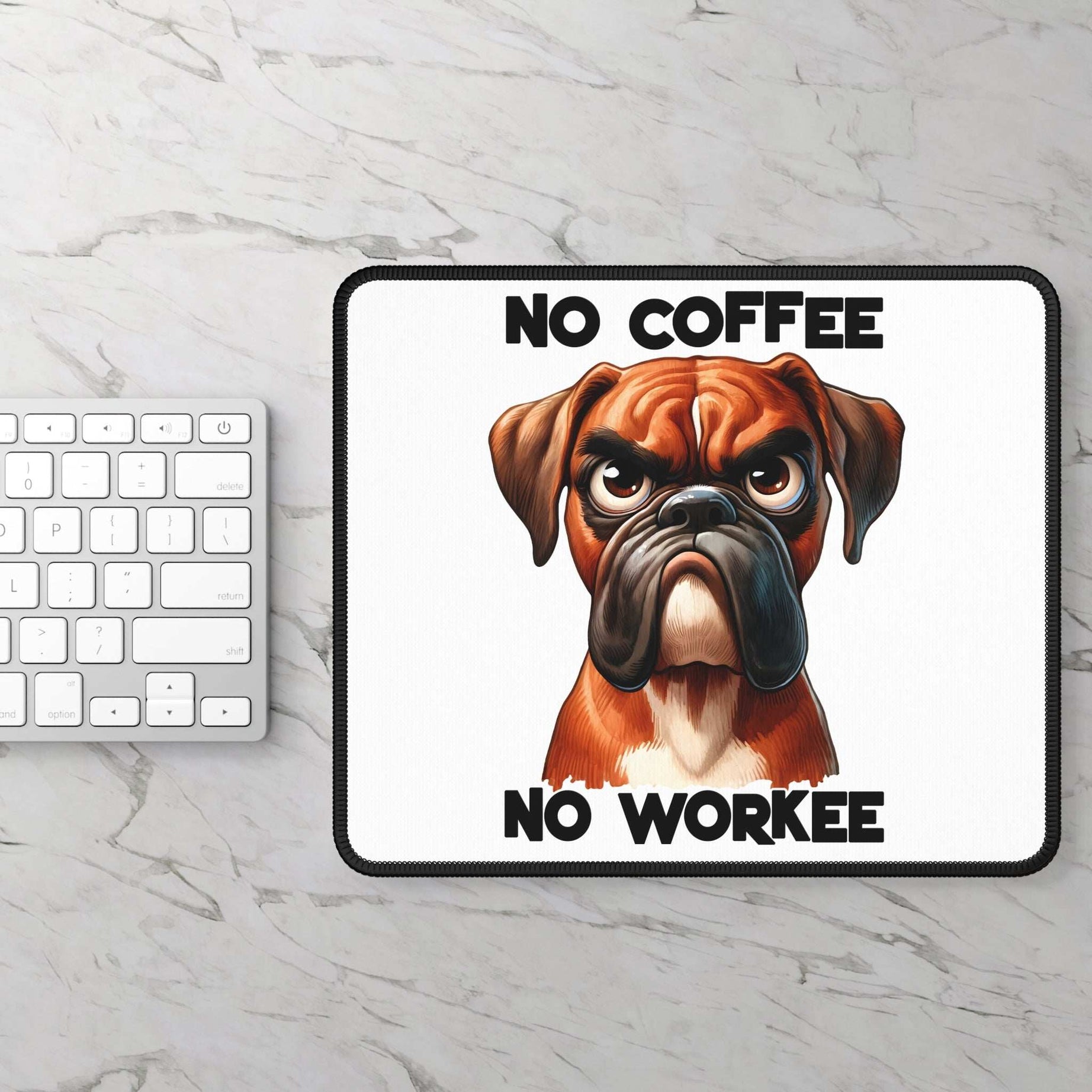 Funny Boxer Dog Gaming Mouse Pad - "No Coffee No Workee"