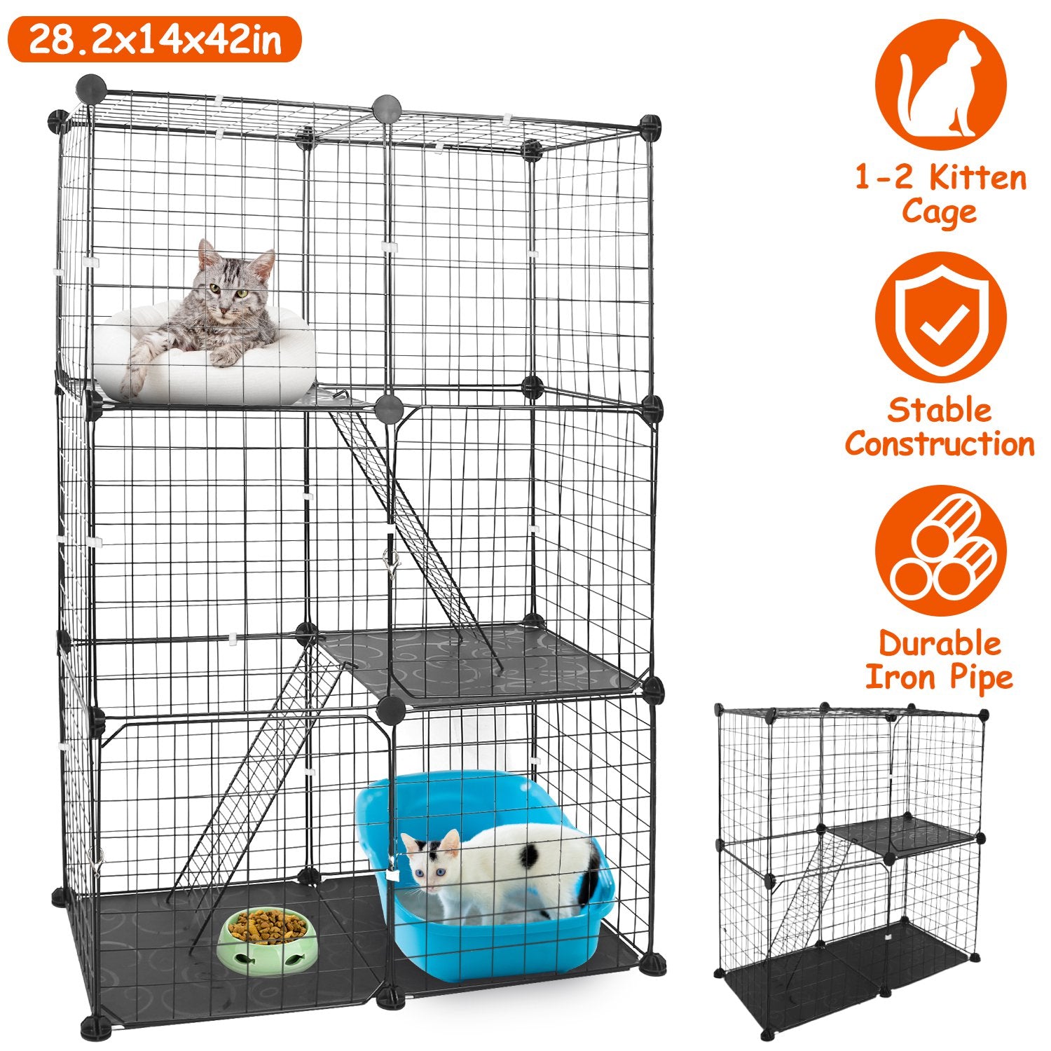 Cat Cage 3 Tier Indoor - Metal Playpen with Doors and Ladders