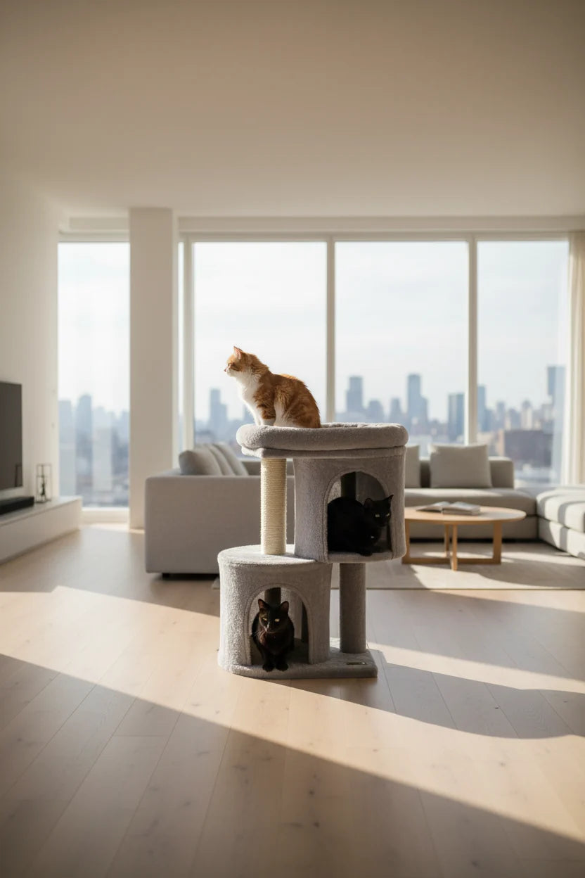 Compact Cat Tree -  2 Condos & Sisal Scratching Posts