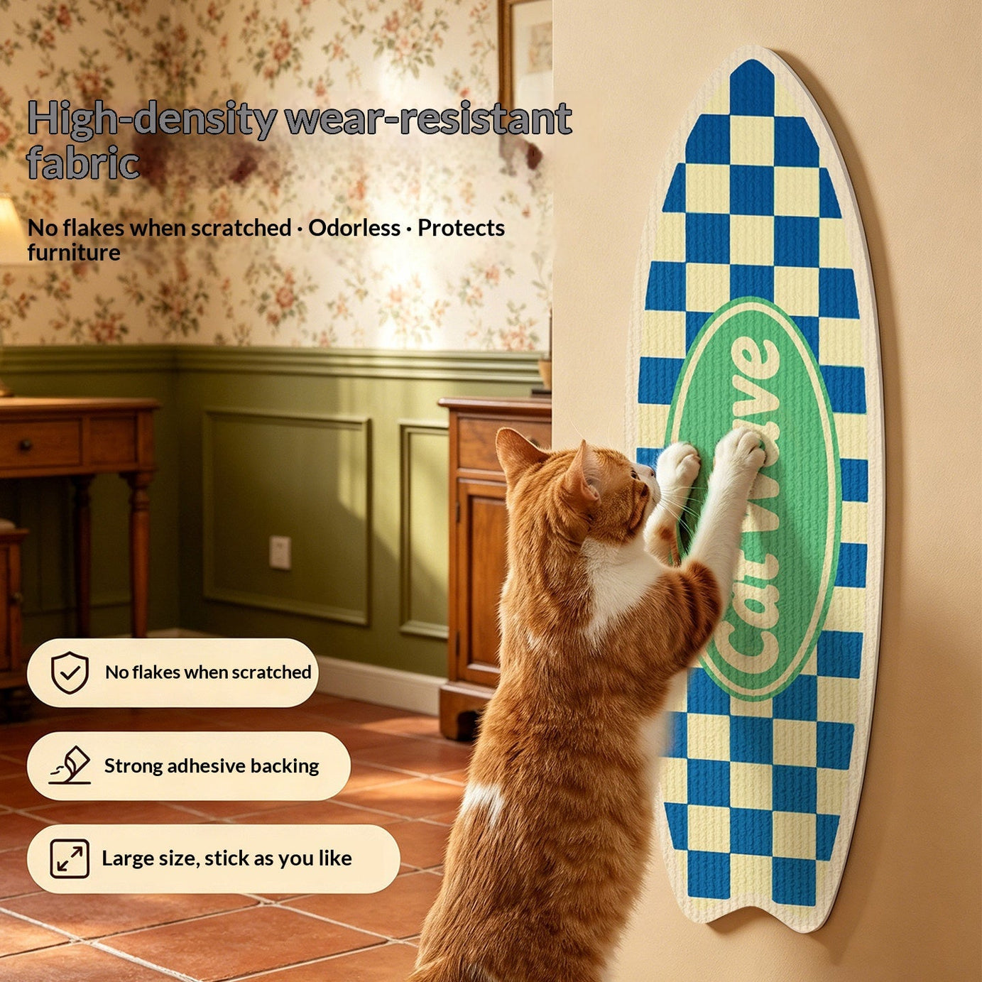 Cat Surfboard Wall Scratcher - Sisal Wall-Mounted Scratching Board