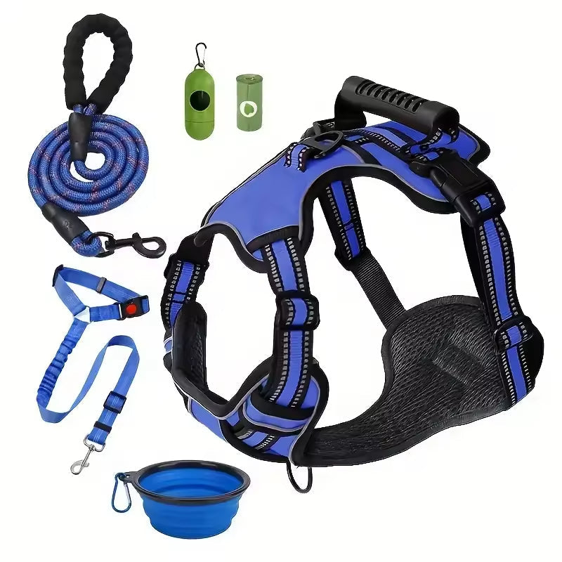 Tactical Dog Harness Set with Car Seat Belt & Travel Bowl