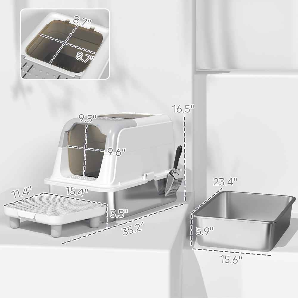 Cat Litter Box Enclosed - Stainless Steel Odor Control