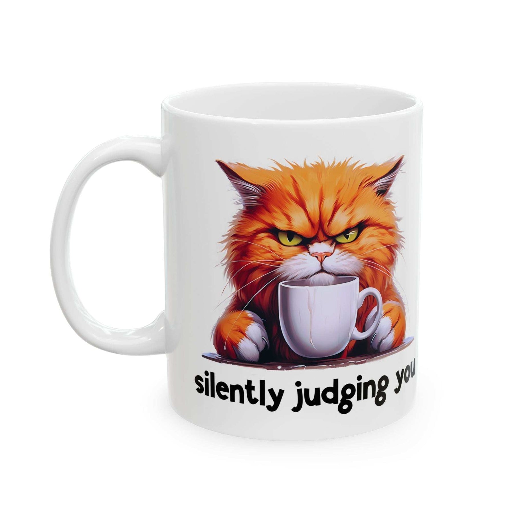 Funny Cat Ceramic Mug - 'Judging You Silently' (11oz, 15oz)