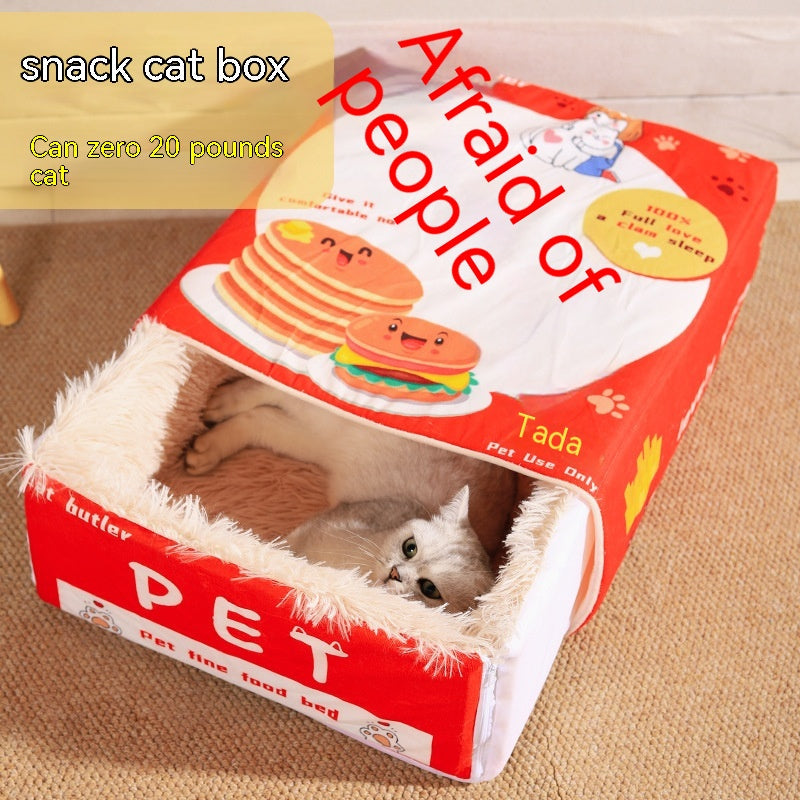 Cat Nest Snack Box Shaped - Fully Enclosed Cozy Cave Bed