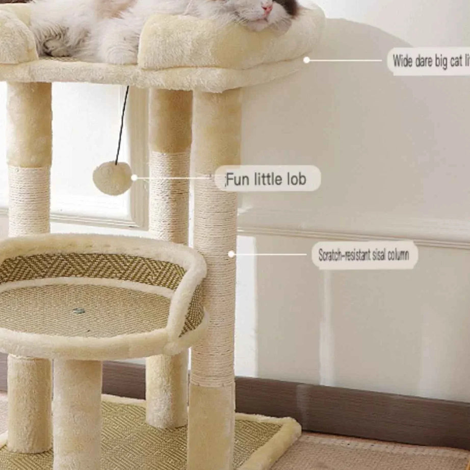Plush Cat Tree Condo - Multi-Level Scratching Posts