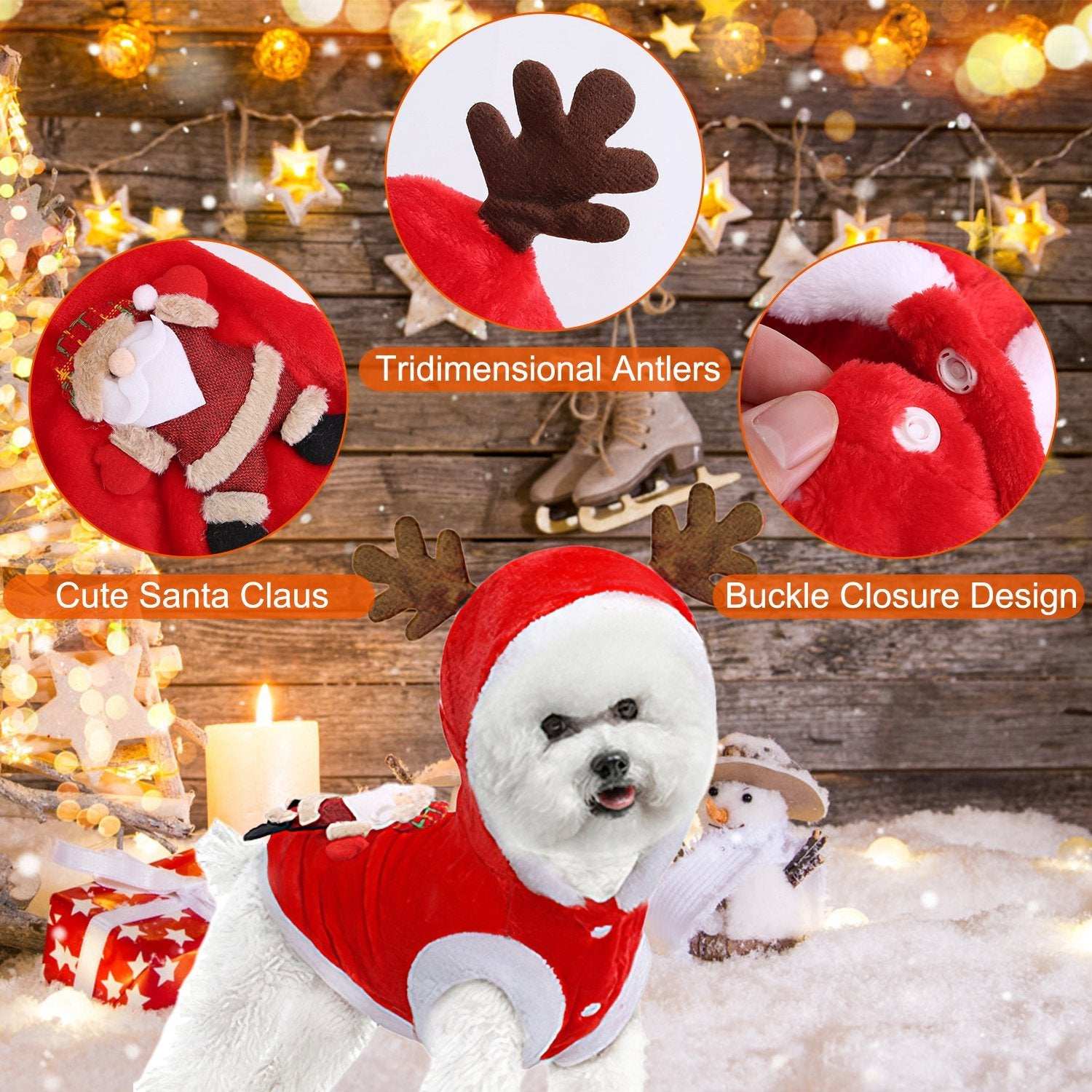 Christmas Santa Reindeer Pet Outfit - 3D Antlers