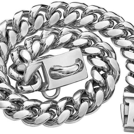 Stainless Steel Cuban Chain Lock Buckle Gold Silver Black Pet Dog Collar