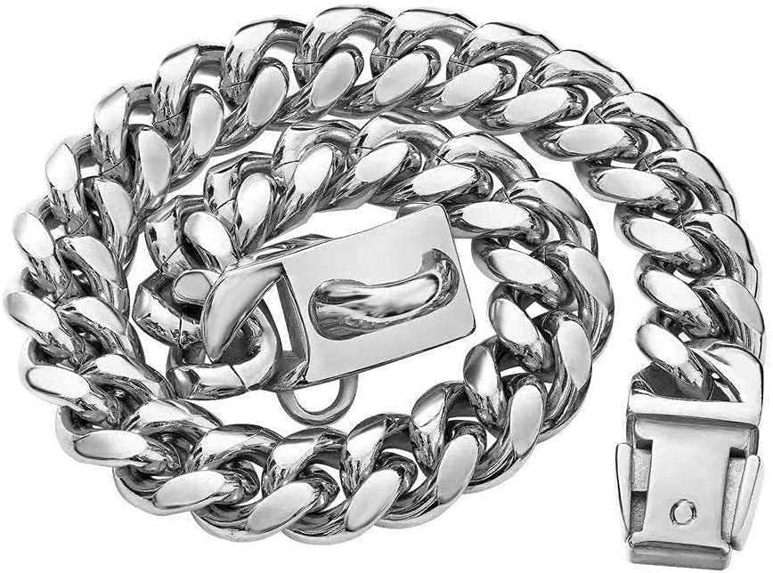 Stainless Steel Cuban Chain Lock Buckle Gold Silver Black Pet Dog Collar
