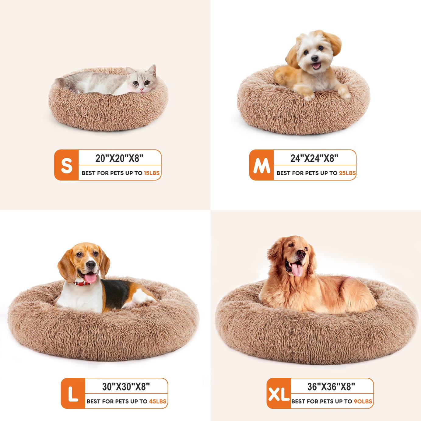 Pet Bed - Round Fluffy Plush for Dogs & Cats
