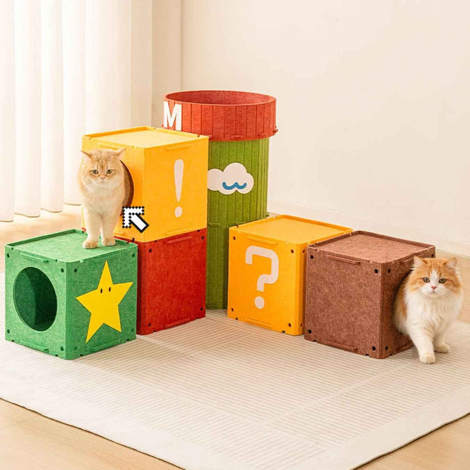 Cat House Cube Tunnel System - Felt Interactive Hideaway
