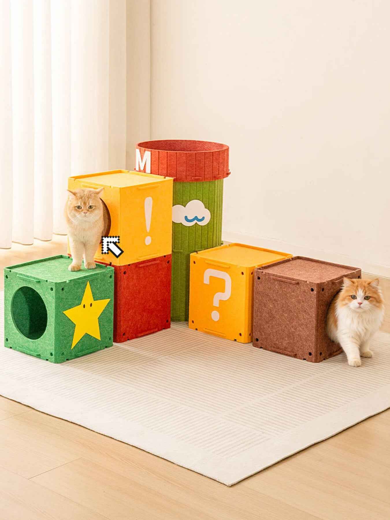 Cat House Cube Tunnel System - Felt Interactive Hideaway