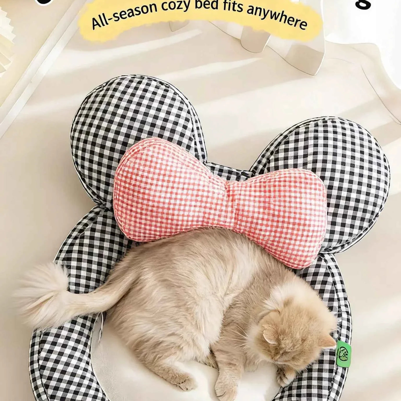 Pet Mat with Bow - Cartoon Plaid Design Bed
