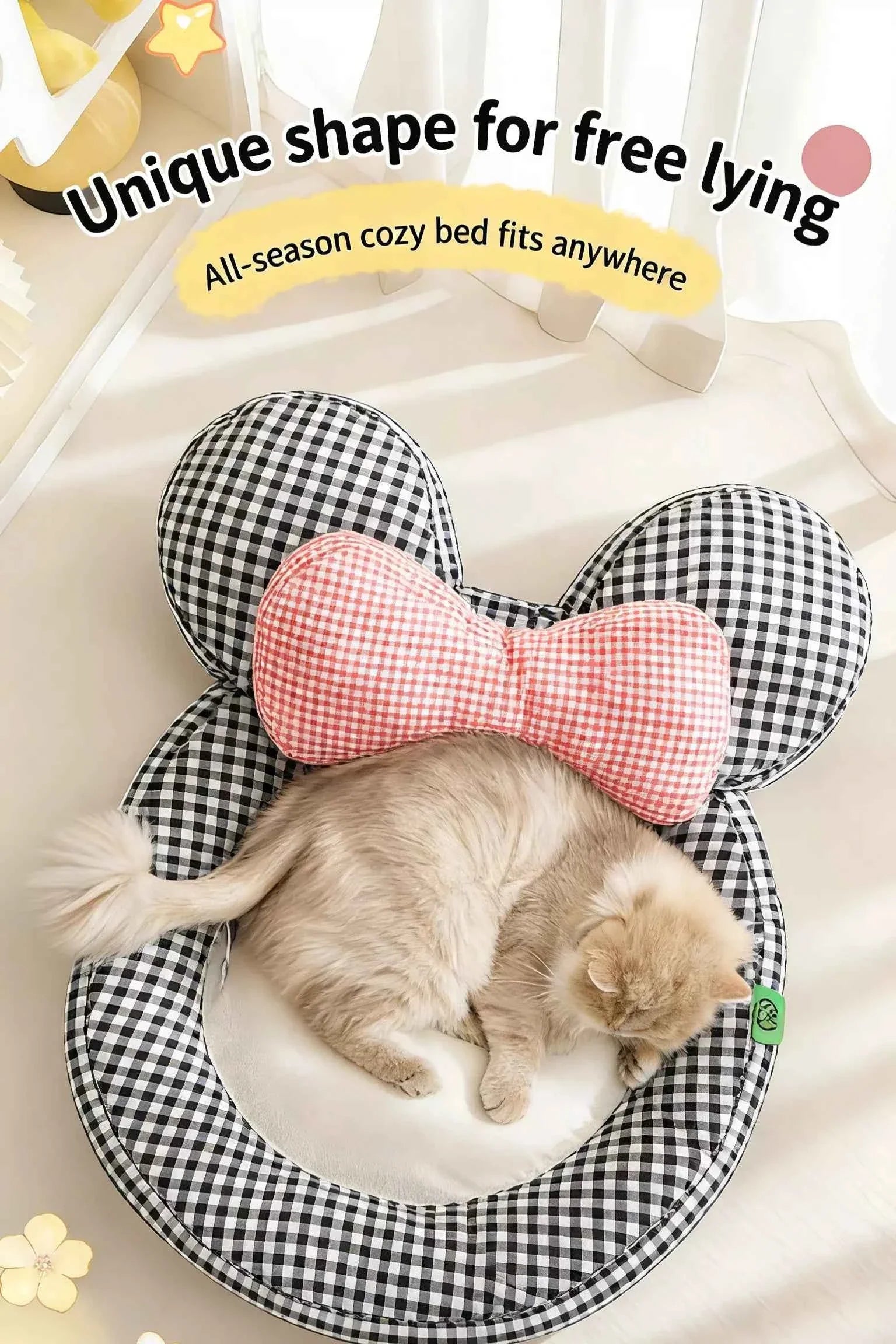Pet Mat with Bow - Cartoon Plaid Design Bed