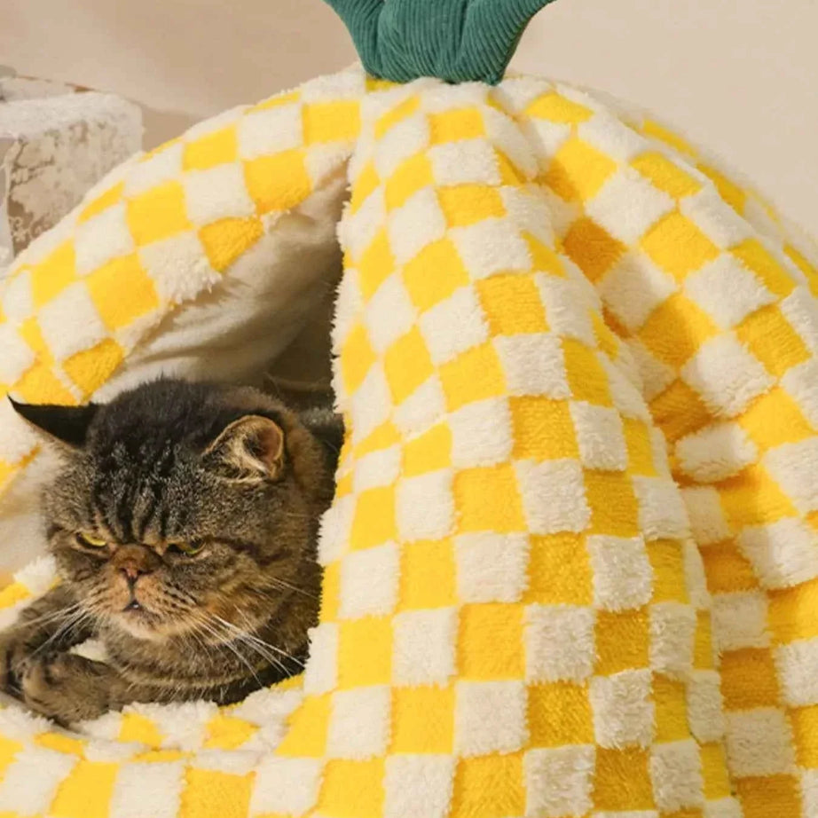 Pet Bed Pineapple Shaped - Cozy Semi-Enclosed Nest