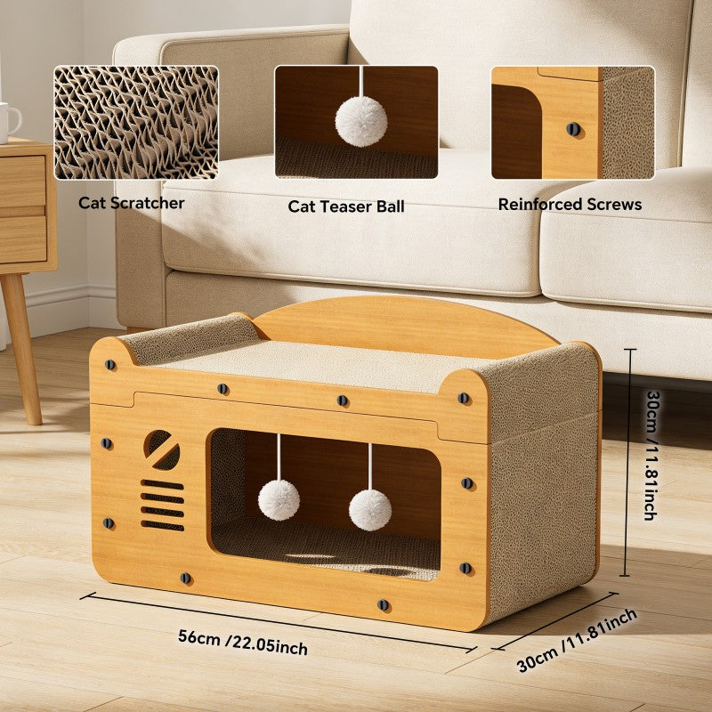 Cat Scratcher Sofa TV Shape - Double Layer Lounger with Toys