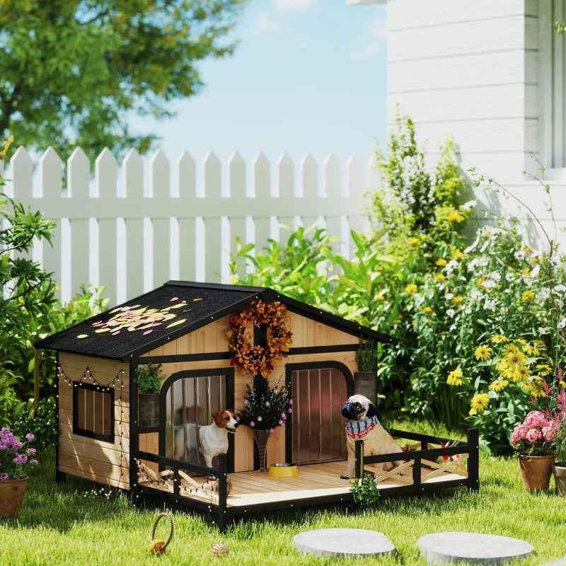 Weatherproof Outdoor Dog House - Wooden Kennel With Porch
