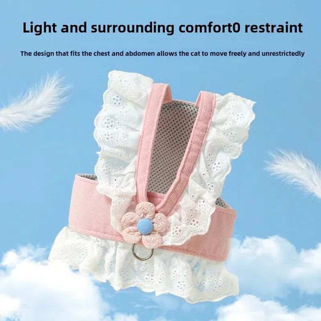 Cute Flower Dress Style Pet Dog or Cat Collar Harness and Matching Leash - X-Small to X-Large