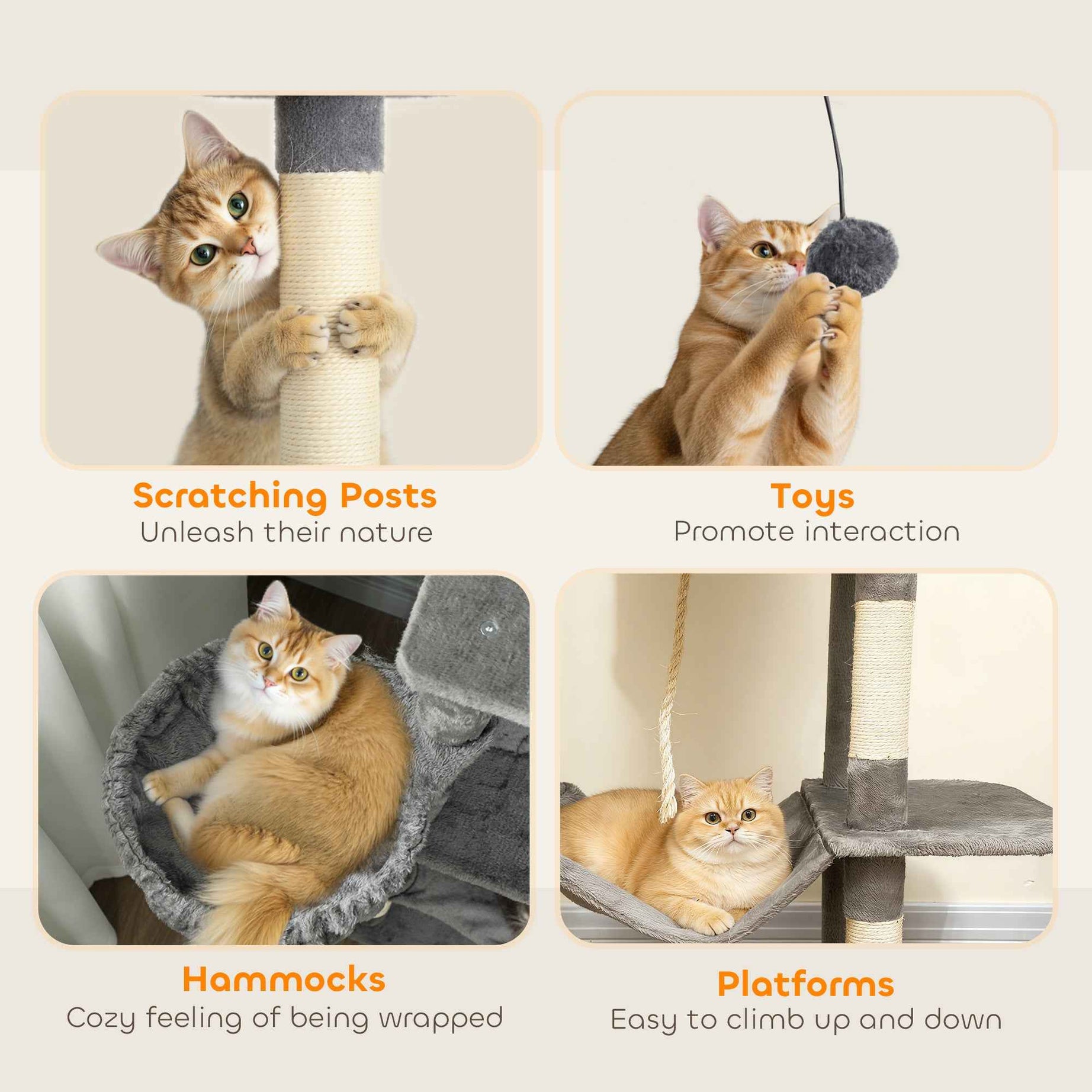 Multi-Level Cat Tower, 80" Tall Cat Tree, with 2 Condos, 2 Hammocks, 6 Sisal Scratching Posts, Dark Gray